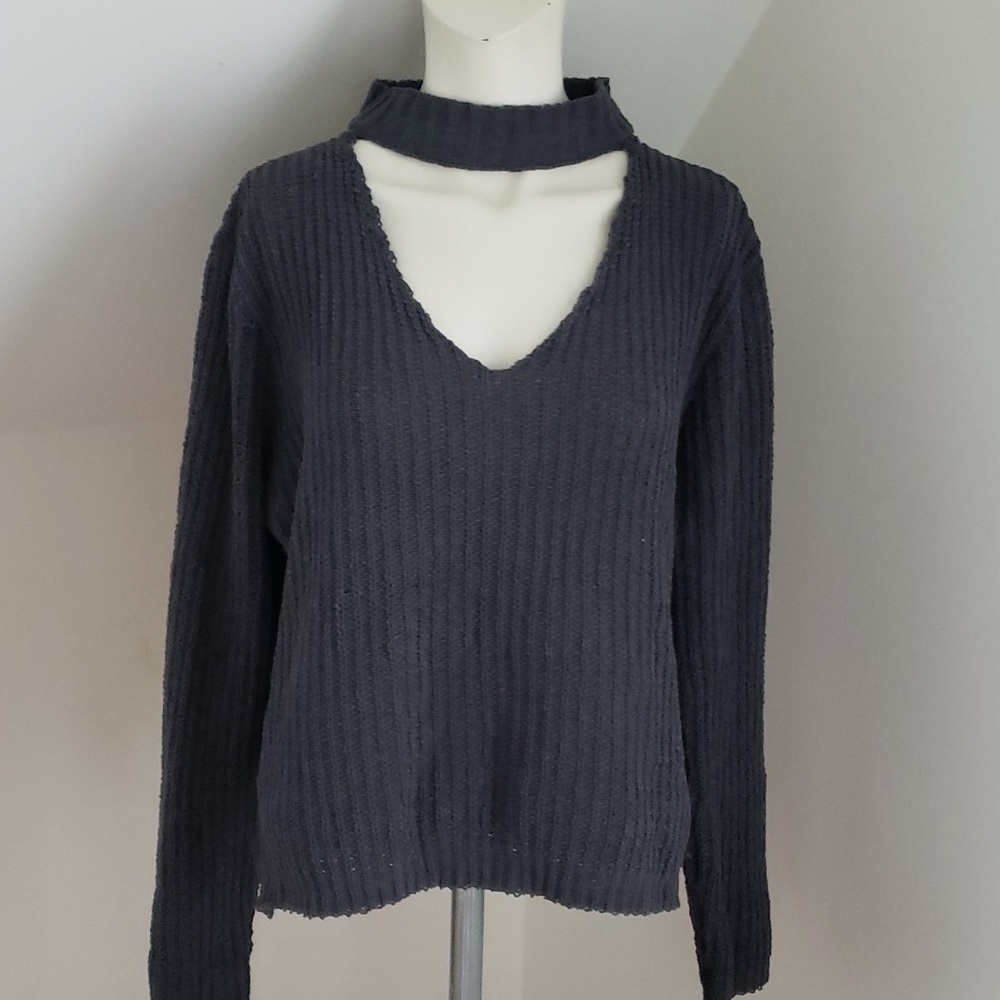 Hippie laundry Charcoal cropped lightweight ripped Sweater, Size L